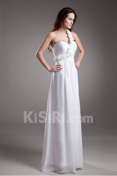 Chiffon One Shoulder Empire Dress with Hand-made Flowers