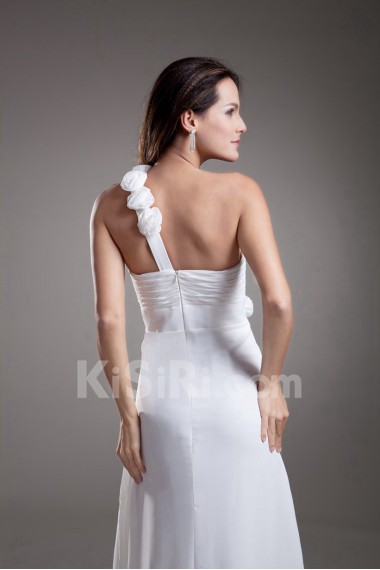 Chiffon One Shoulder Empire Dress with Hand-made Flowers