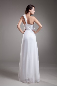 Chiffon One Shoulder Empire Dress with Hand-made Flowers