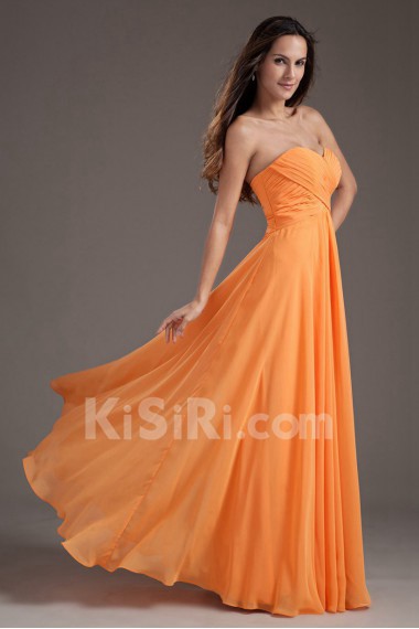 Chiffon Sweetheart Column Orange Dress with Crisscross Ruched Bodice