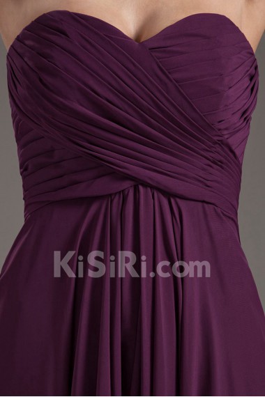 Chiffon Sweetheart Column Purple Dress with Crisscross Ruched Bodice