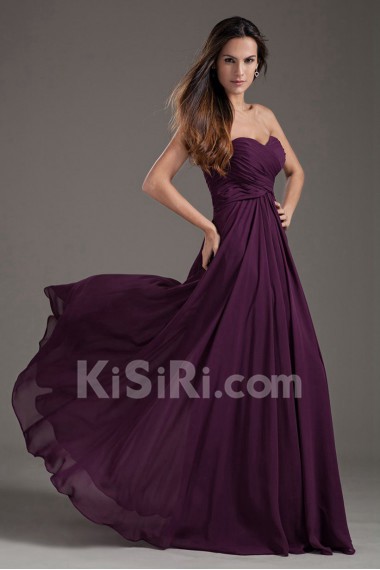 Chiffon Sweetheart Column Purple Dress with Crisscross Ruched Bodice