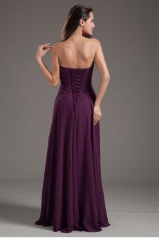 Chiffon Sweetheart Column Purple Dress with Crisscross Ruched Bodice