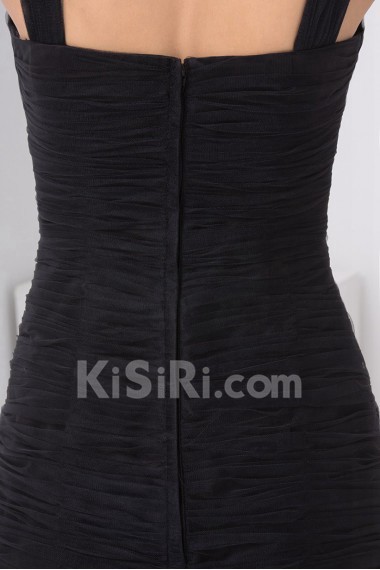 Net Sweetheart Sheath Dress with Crisscross Ruched Bodice