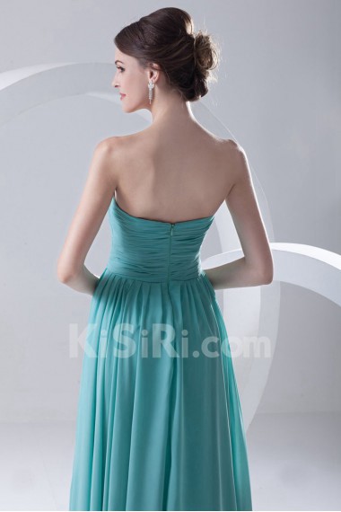 Chiffon Strapless Column Dress with Crisscross Ruched Bodice