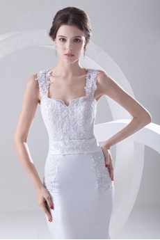 Satin Sweetheart Mermaid Ankle-Length Dress with Embroidery