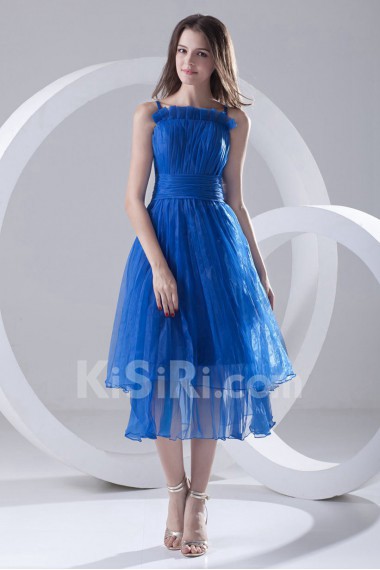 Organza A Line Tea-Length Dress with Sash