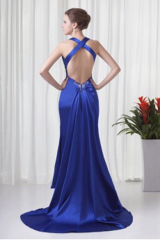 Satin V Neckline Sheath Dress with Embroidery