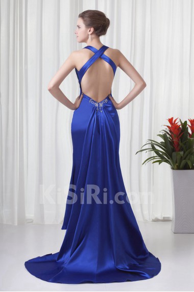 Satin V Neckline Sheath Dress with Embroidery