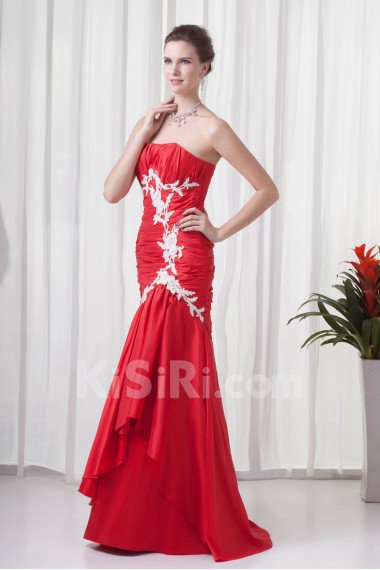 Satin Strapless Sheath Floor Length Dress with Embroidery