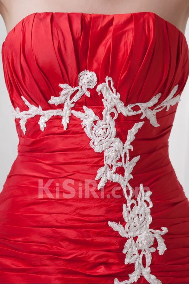 Satin Strapless Sheath Floor Length Dress with Embroidery