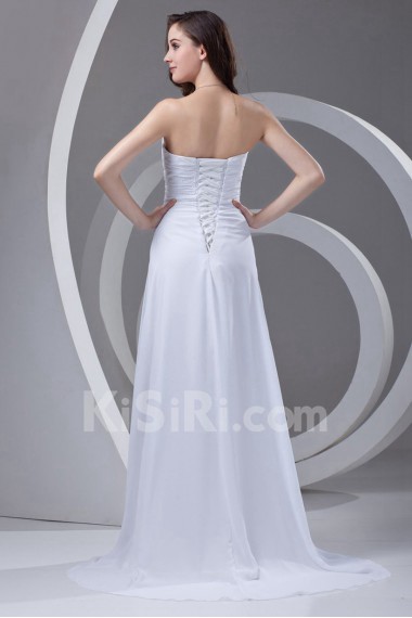 Chiffon Strapless A Line Dress with Gathered Ruched Bodice