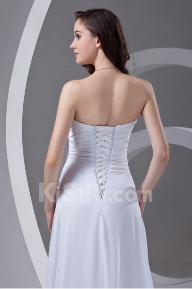 Chiffon Strapless A Line Dress with Gathered Ruched Bodice