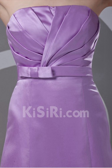 Satin Straps A Line Dress with Gathered Ruched Bodice