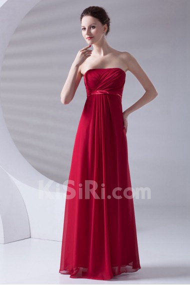 Chiffon Strapless Column Dress with Sash