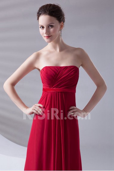 Chiffon Strapless Column Dress with Sash