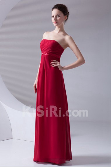 Chiffon Strapless Column Dress with Sash