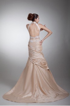 Taffeta High Collar Sheath Dress with Embroidery