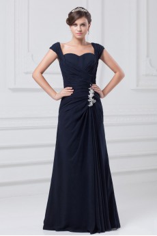 Chiffon Straps Column Dress with Embroidery