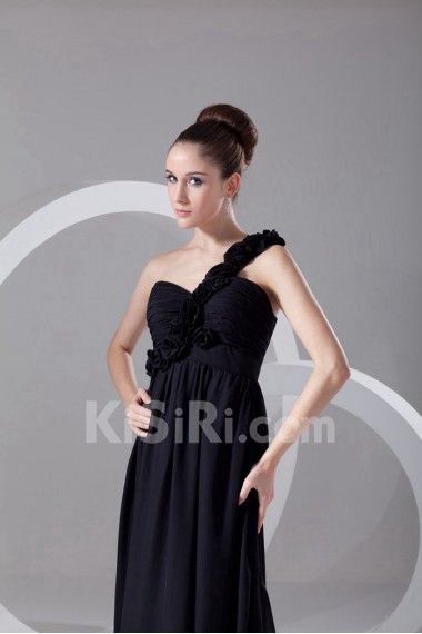Chiffon One Shoulder Empire Dress with Hand-made Flowers