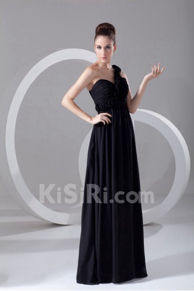 Chiffon One Shoulder Empire Dress with Hand-made Flowers