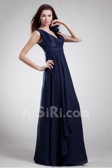 Chiffon V-Neck Column Dress with Hand-made Flowers