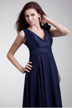 Chiffon V-Neck Column Dress with Hand-made Flowers