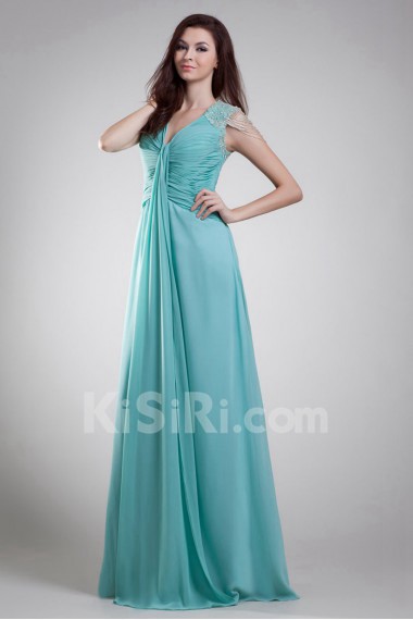 Chiffon V-Neck Column Dress with Embroidery