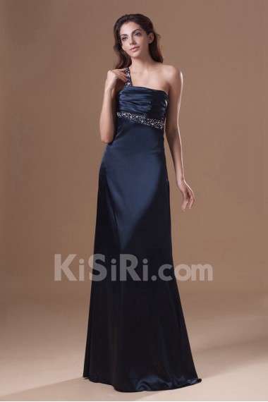 Satin One Shoulder Column Dress with Embroidery
