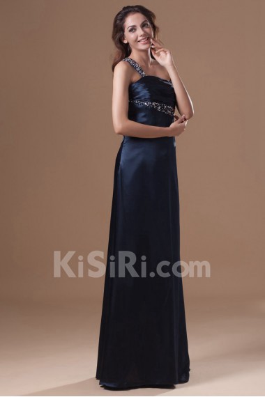 Satin One Shoulder Column Dress with Embroidery