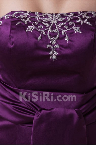 Satin Strapless A Line Dress with Embroidery