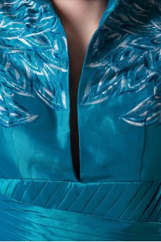 Taffeta V-Neck Dress with Embroidery