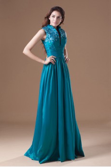 Taffeta V-Neck Dress with Embroidery