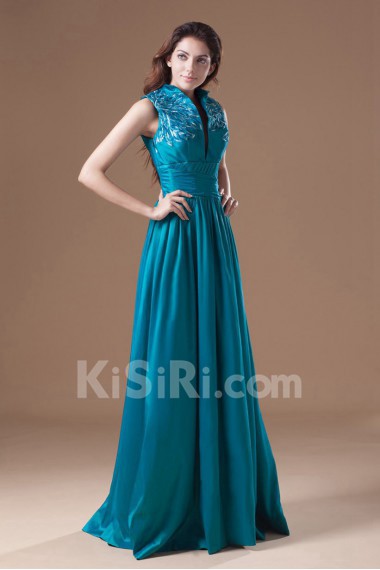 Taffeta V-Neck Dress with Embroidery