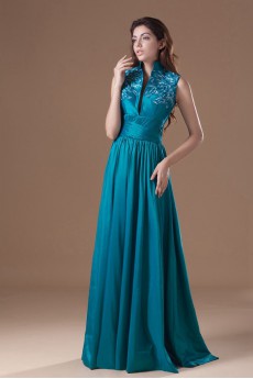 Taffeta V-Neck Dress with Embroidery