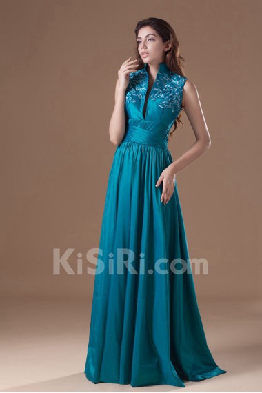 Taffeta V-Neck Dress with Embroidery