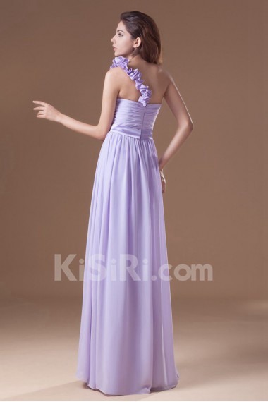 Chiffon One Shoulder Column Dress with Hand-made Flowers