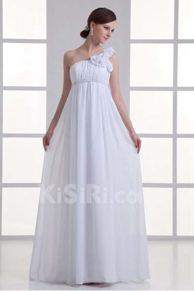 Chiffon One Shoulder Empire Gown with Hand-made Flowers