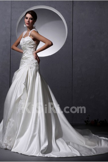 Yarn Satin Sweetheart A-Line Dress with Embroidery and Ruffle