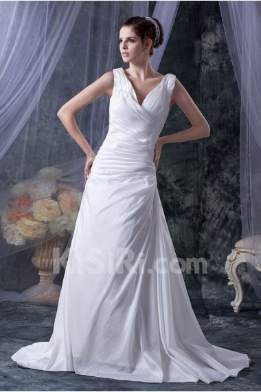 Satin V-Neckline A-Line Dress with Ruffle