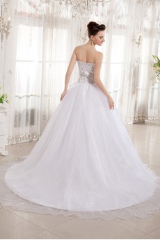 Organza and Charmeuse Sweetheart A-Line Dress with Embroidery