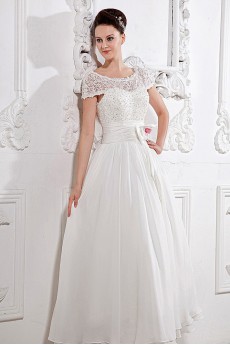 Satin and Lace Bateau Neckline Ankle-Length A-Line Dress