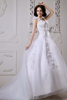 Satin Straps Neckline A-Line Dress with Embroidery