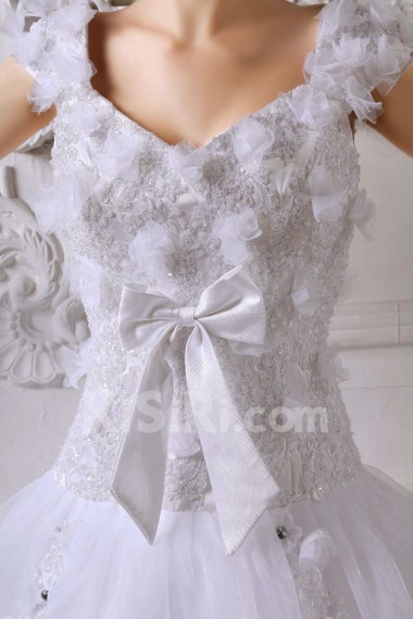 Satin Straps Neckline A-Line Dress with Embroidery