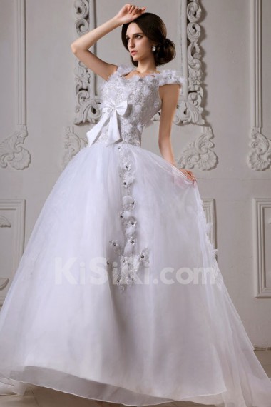 Satin Straps Neckline A-Line Dress with Embroidery