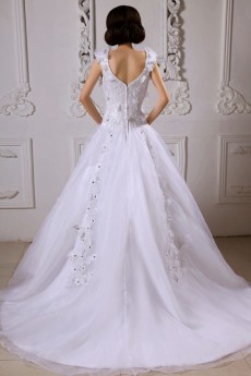 Satin Straps Neckline A-Line Dress with Embroidery