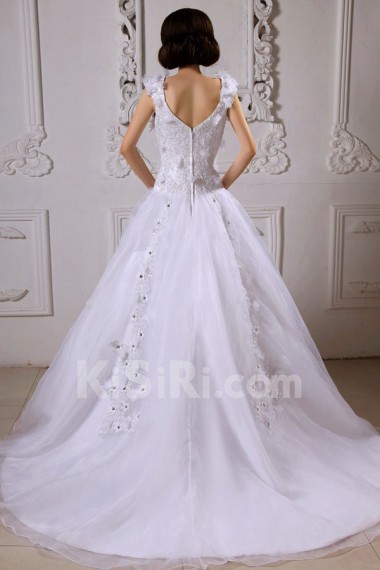 Satin Straps Neckline A-Line Dress with Embroidery