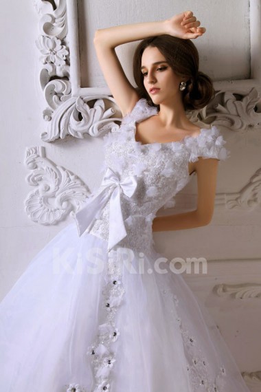 Satin Straps Neckline A-Line Dress with Embroidery