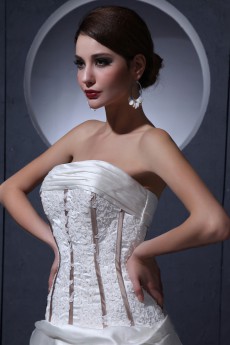 Satin Strapless A-Line Dress with Embroidery Beaded