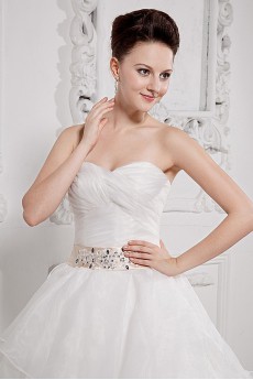 Taffeta and Organza Sweetheart A-Line Dress with Pleat Beaded